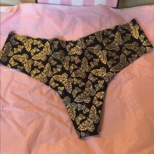 Victoria's Secret Black Thong with Metallic Gold Butterfly Accent